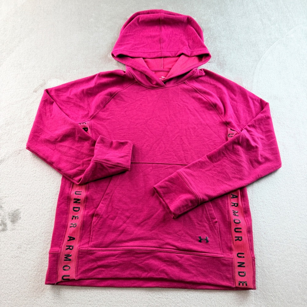 Under Armour Women's Small Pink Tape Logo Fleece Hoodie Long Sleeve